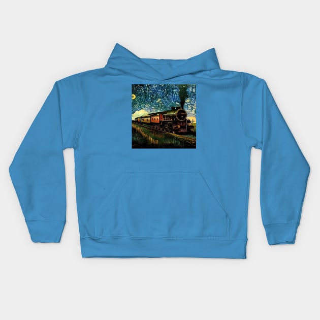 Starry Night Wizarding Express Train Kids Hoodie by Grassroots Green